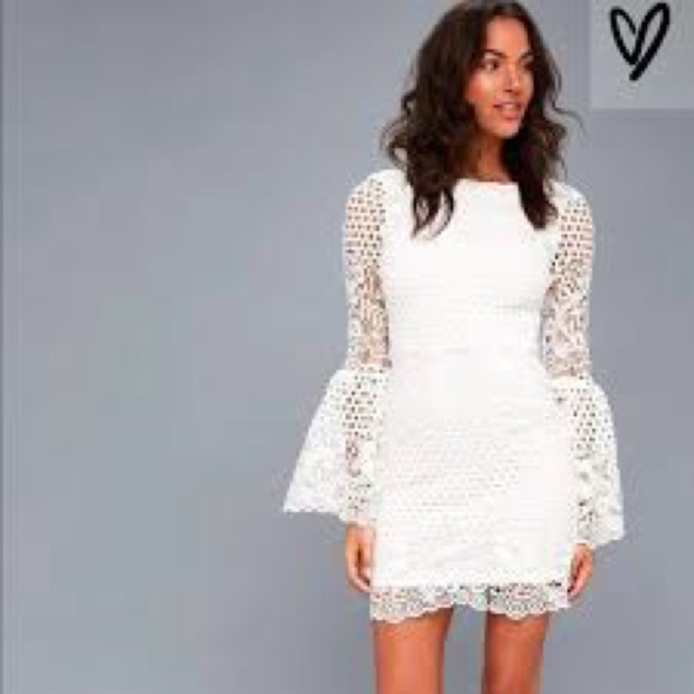 Lulu's White Crochet Lace Long Sleeve Mini Dress